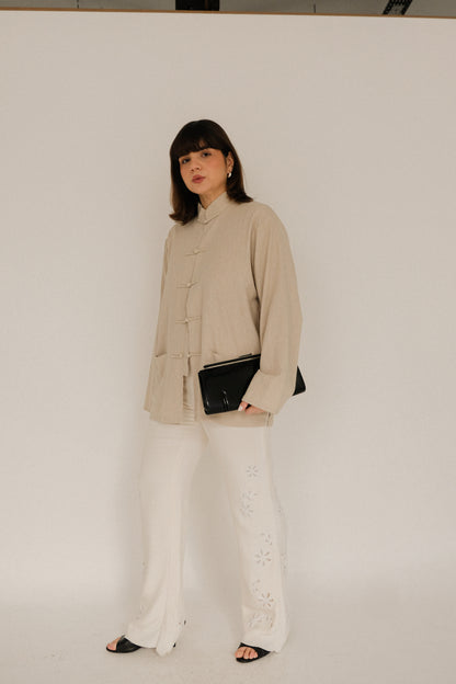 Vintage Trousers with Flower Embroidery