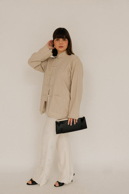 Vintage Trousers with Flower Embroidery