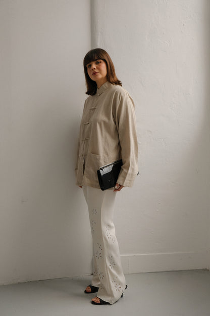 Vintage Trousers with Flower Embroidery