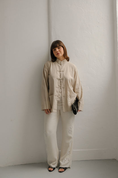 Vintage Trousers with Flower Embroidery